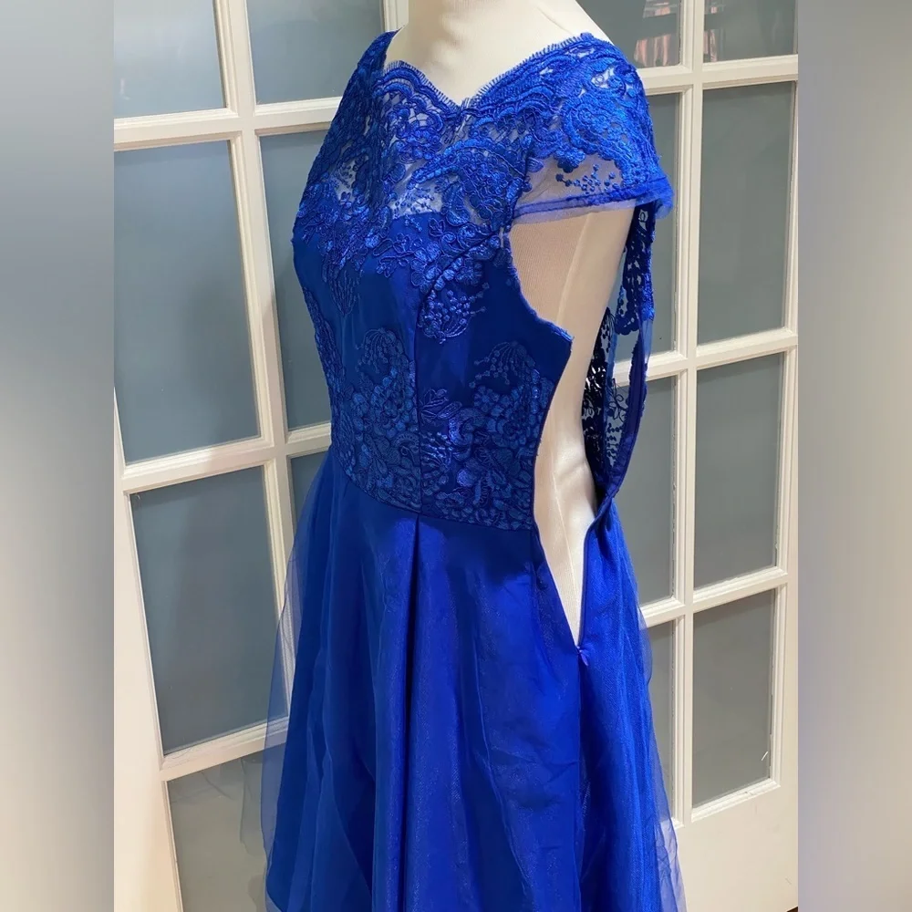 NWOT Royal Blue Girl's Flare Hi-Lo Pageant Dress Size S/M